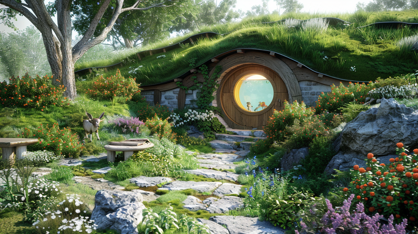 Concept art of the future therapy center - a welcoming, nature-inspired space with therapy rooms and outdoor areas