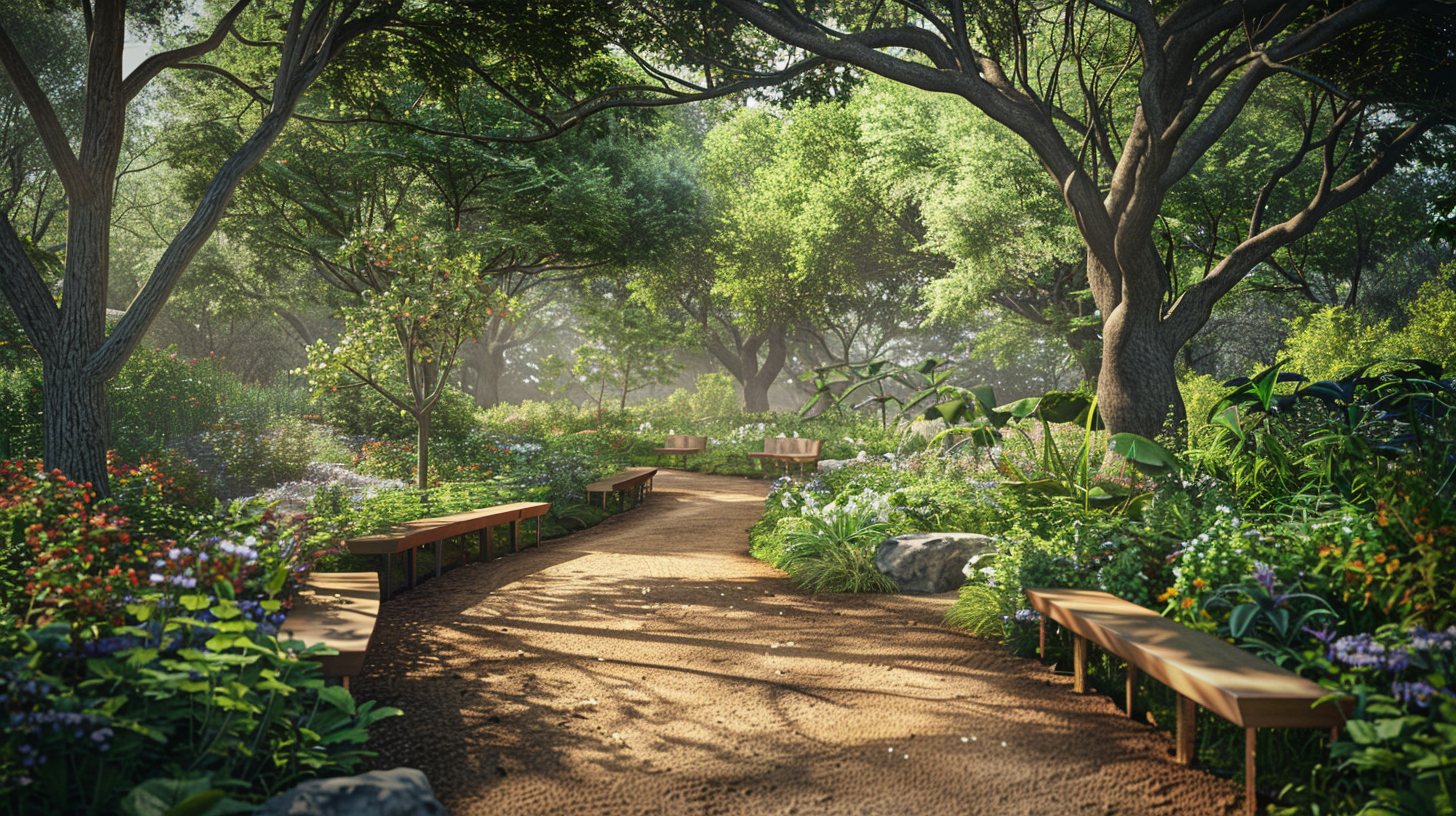 Trail with trees and seating